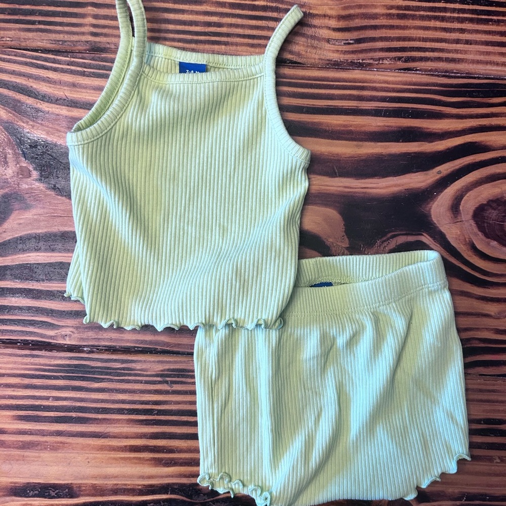 Old Navy Light Green Ribbed Tank & Shorts Set